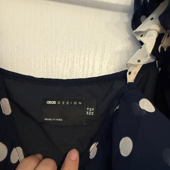 ASOS Navy Polka Dot Ruffle Dress - Picture 5 of 5